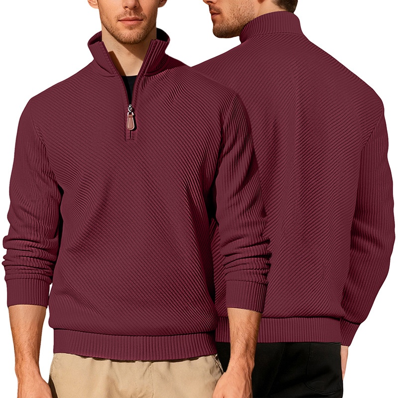Men's Quarter Zip Ribbed Pullover Sweater