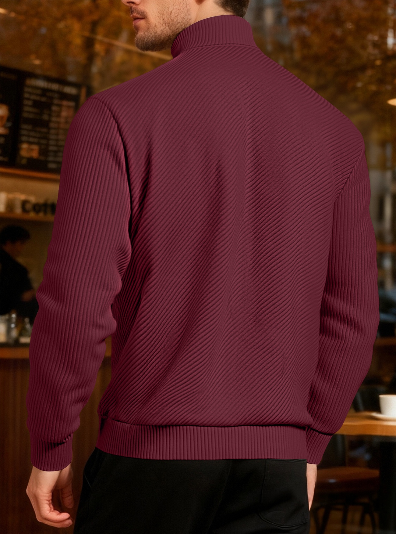 Men's Quarter Zip Ribbed Pullover Sweater