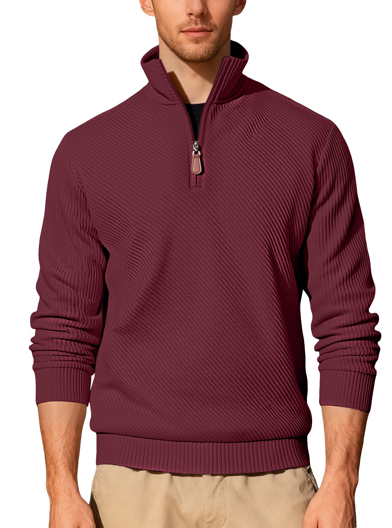 Men's Quarter Zip Ribbed Pullover Sweater