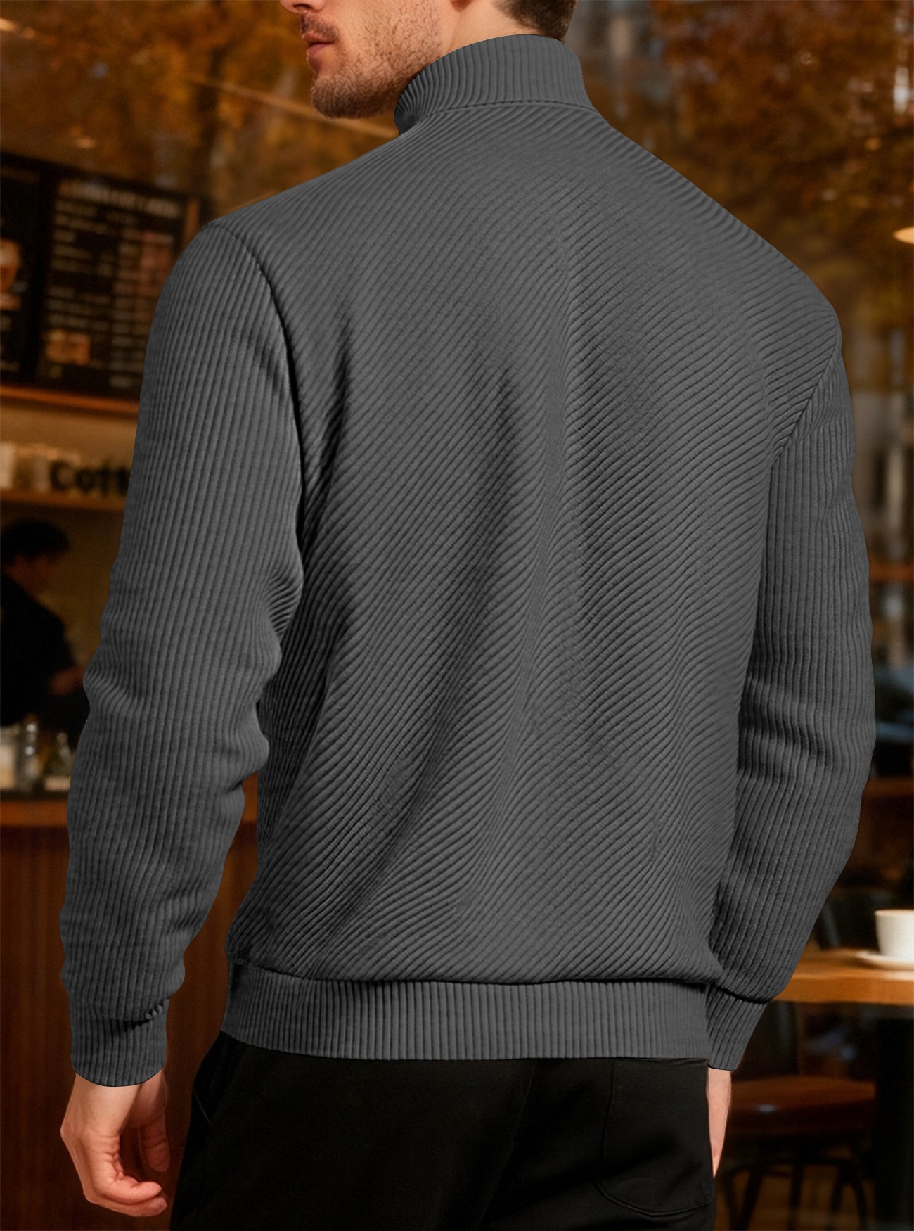 Men's Quarter Zip Ribbed Pullover Sweater