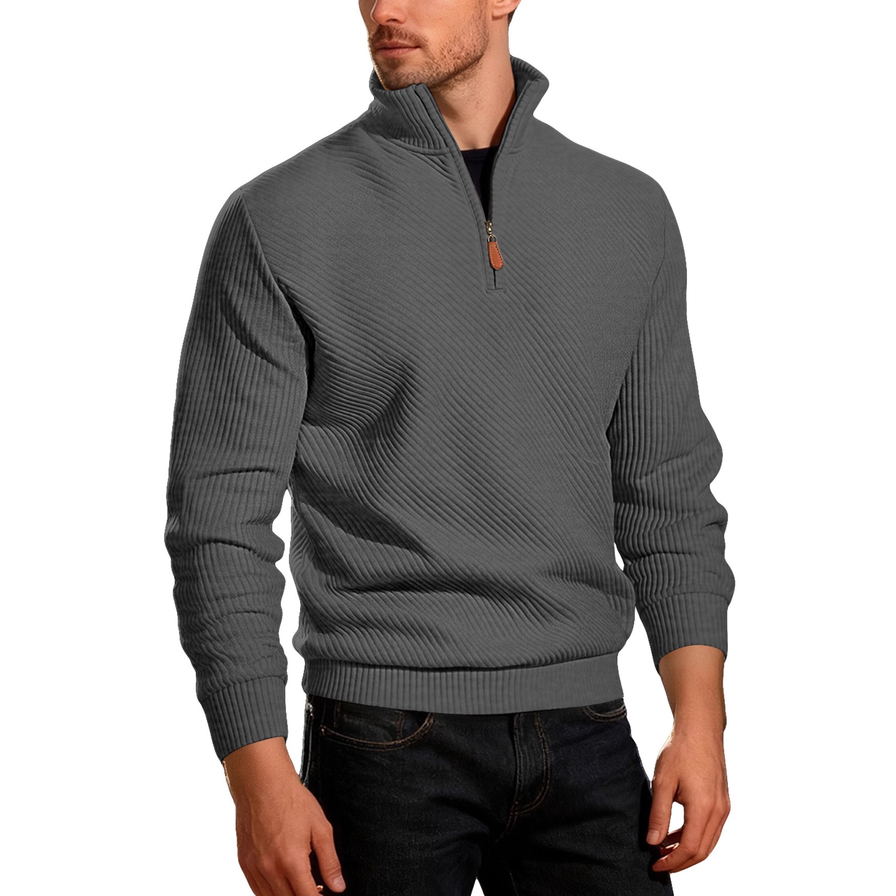 Men's Quarter Zip Ribbed Pullover Sweater