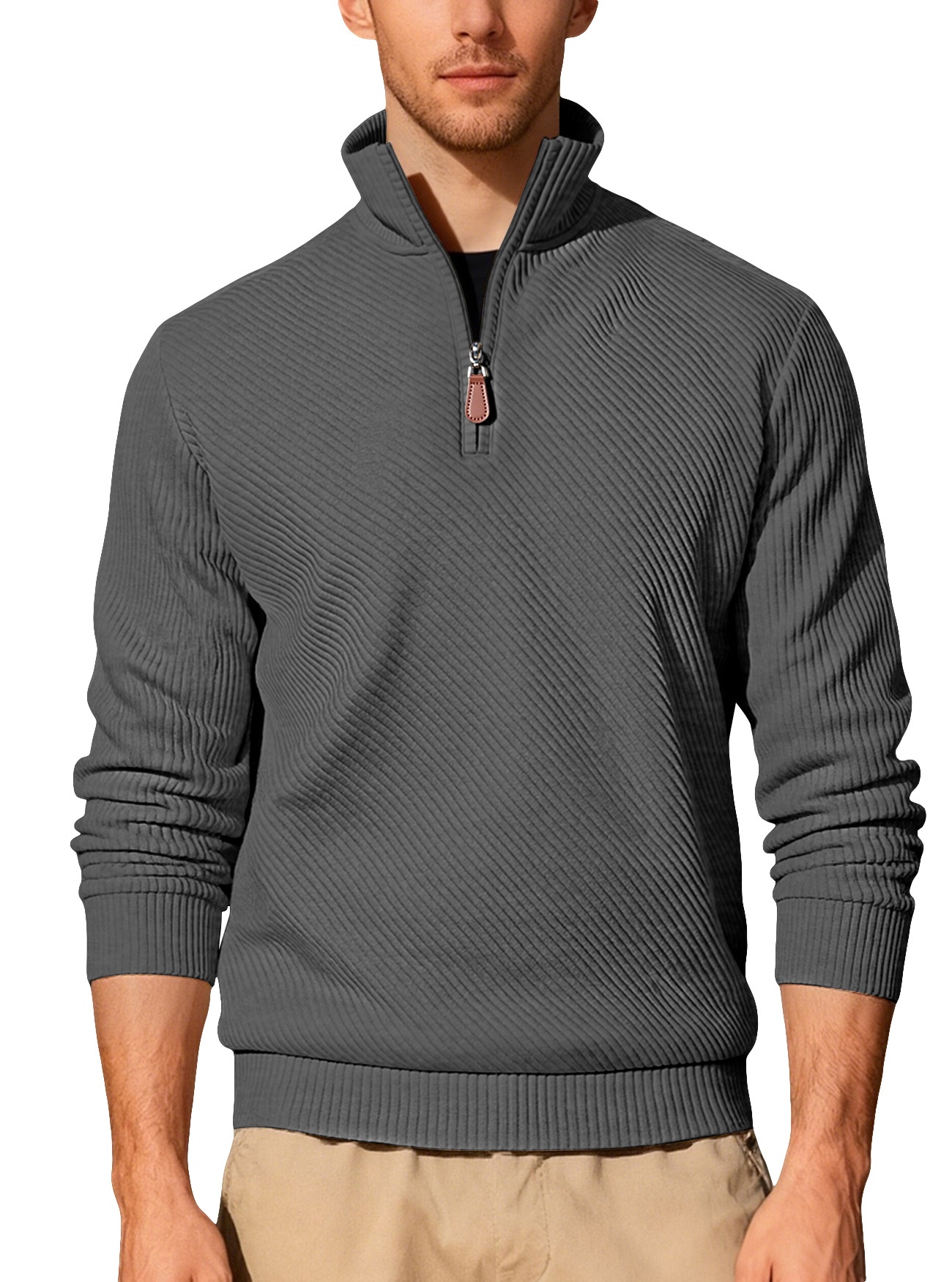 Men's Quarter Zip Ribbed Pullover Sweater
