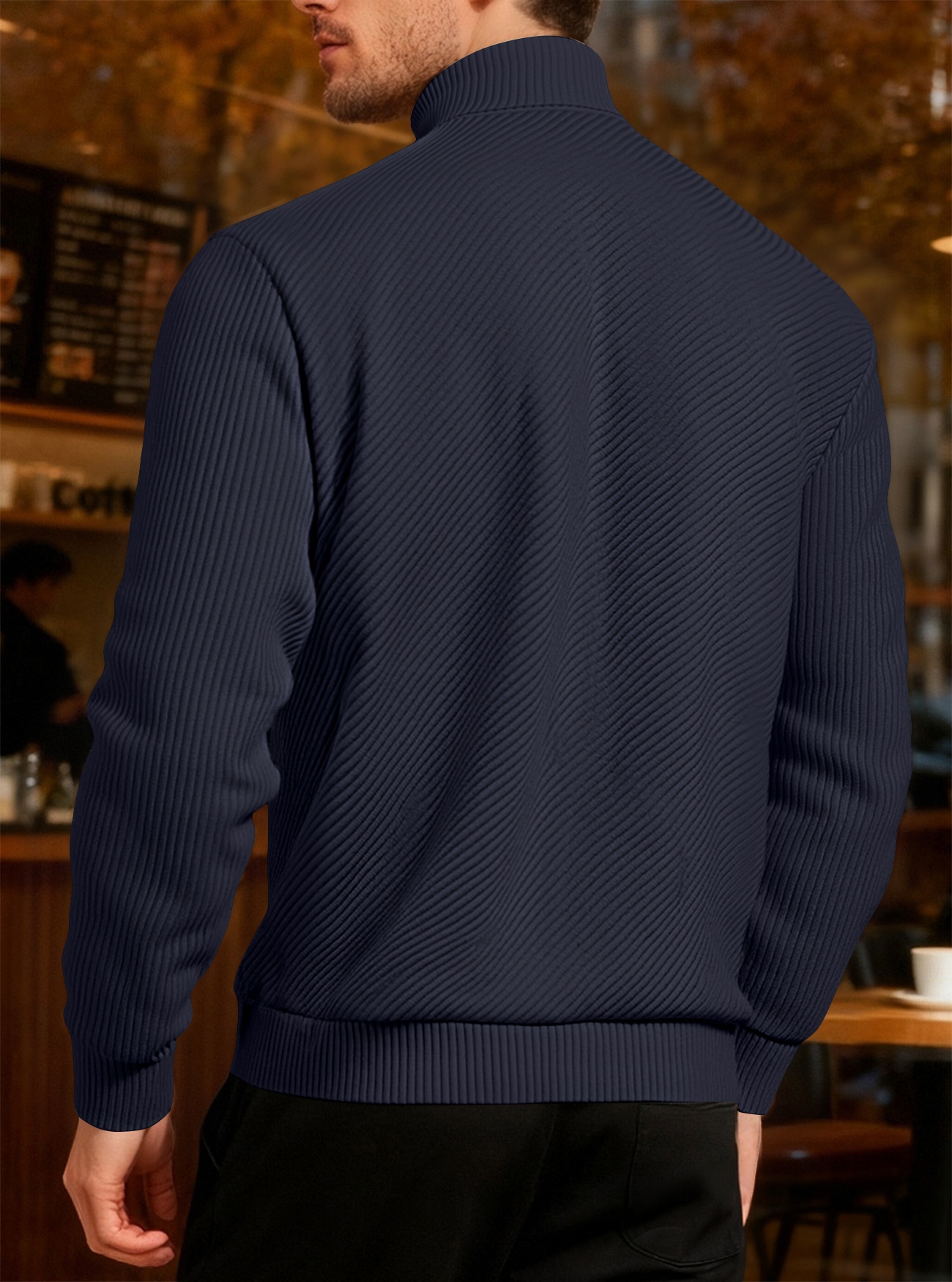 Men's Quarter Zip Ribbed Pullover Sweater