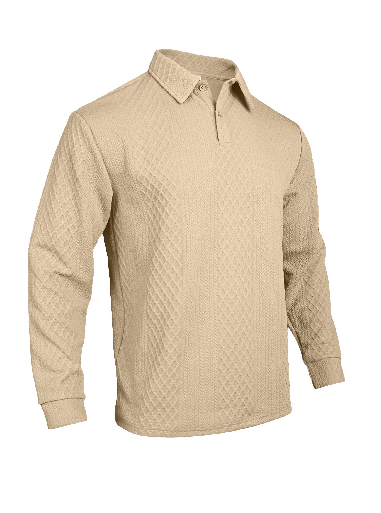 Men's Textured Long Sleeve Polo Shirt