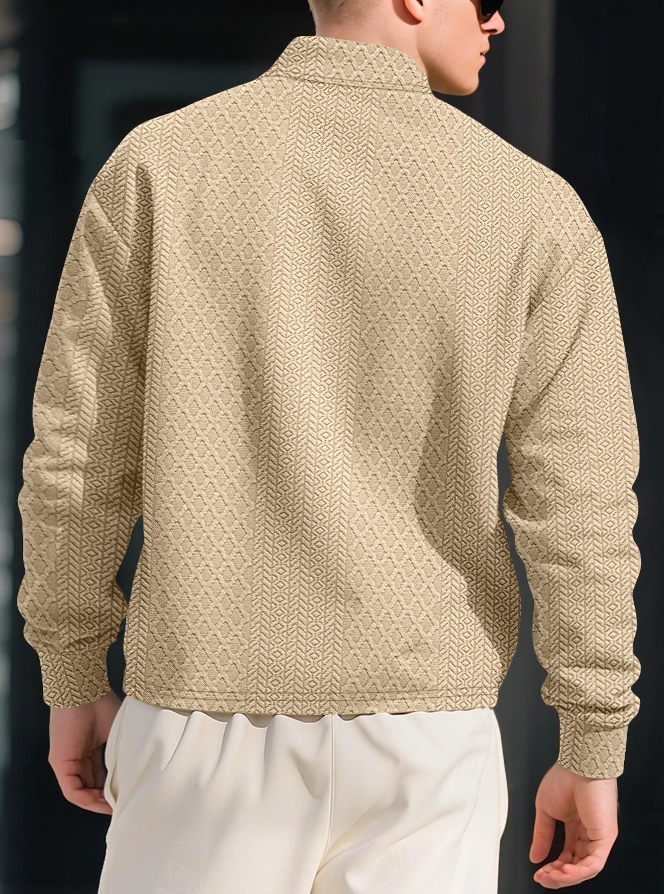 Men's Textured Long Sleeve Polo Shirt