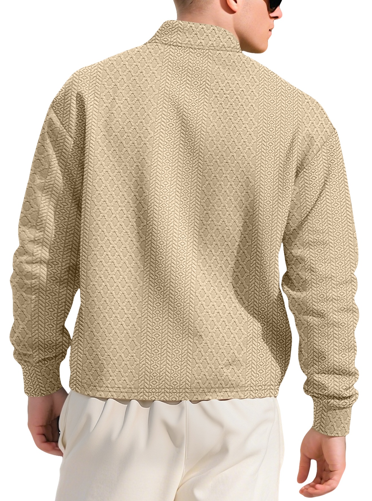 Men's Textured Long Sleeve Polo Shirt