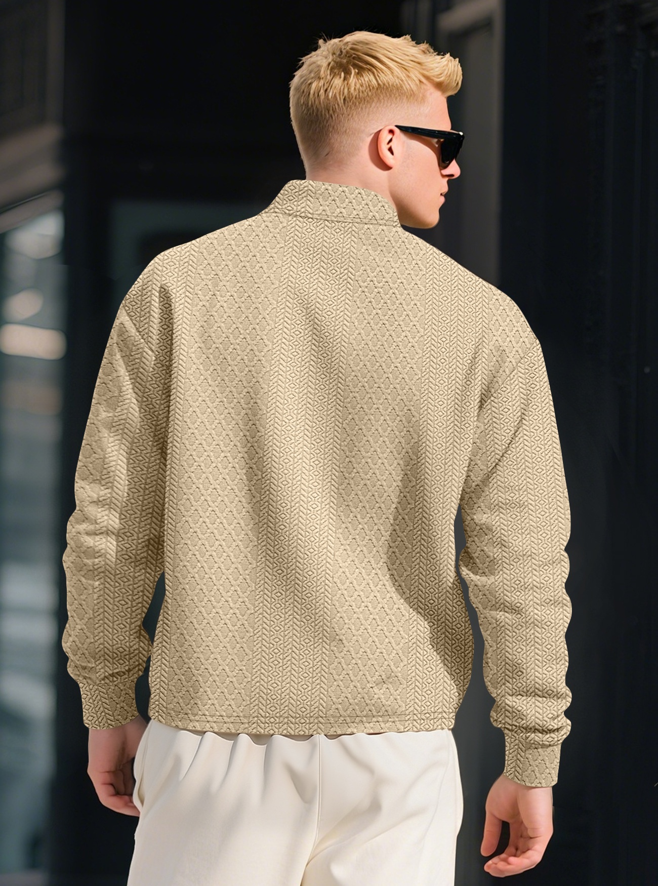 Men's Textured Long Sleeve Polo Shirt