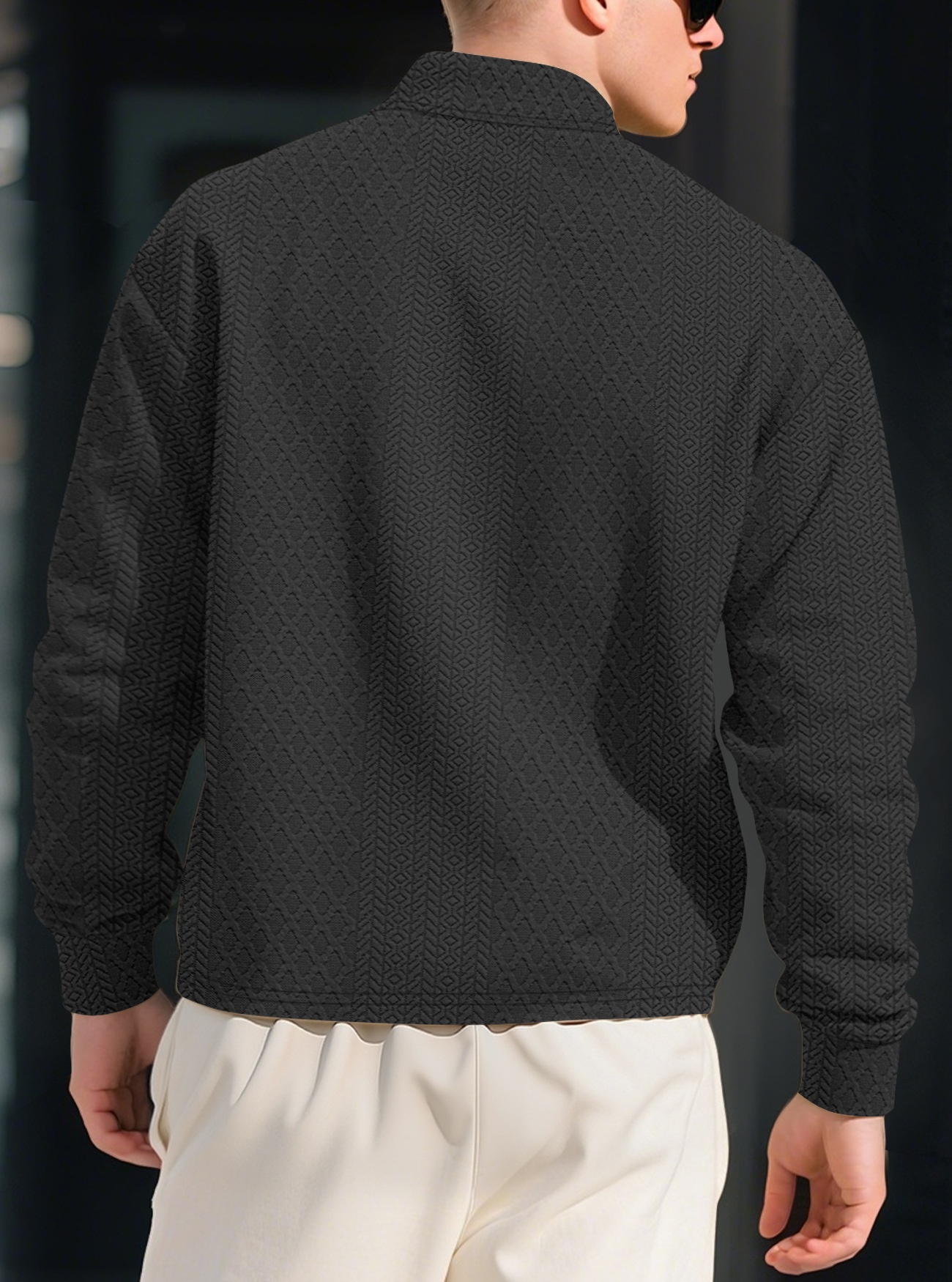 Men's Textured Long Sleeve Polo Shirt