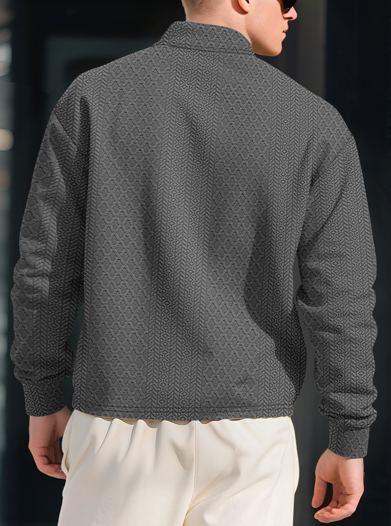 Men's Textured Long Sleeve Polo Shirt