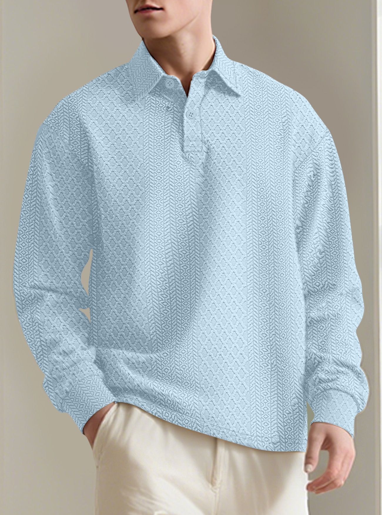 Men's Textured Long Sleeve Polo Shirt