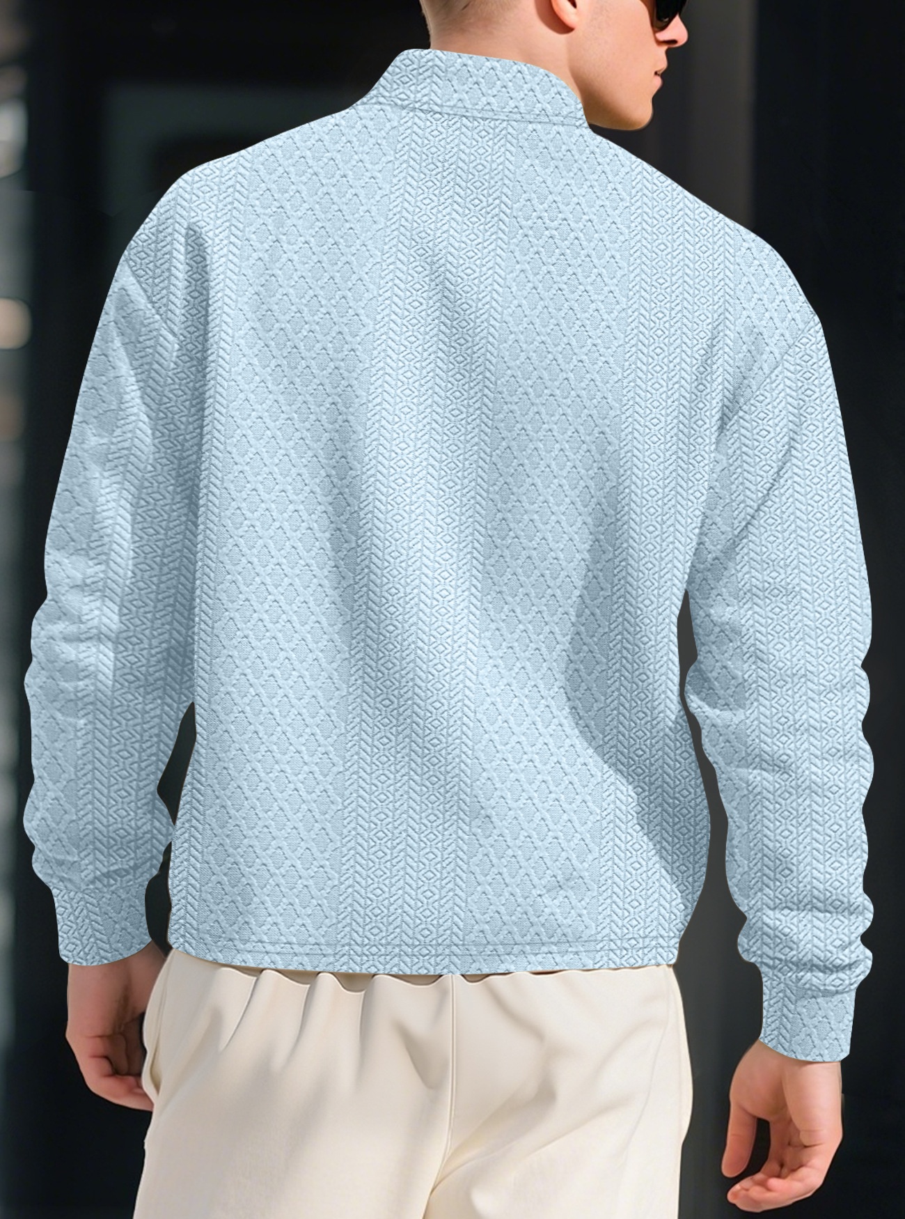 Men's Textured Long Sleeve Polo Shirt