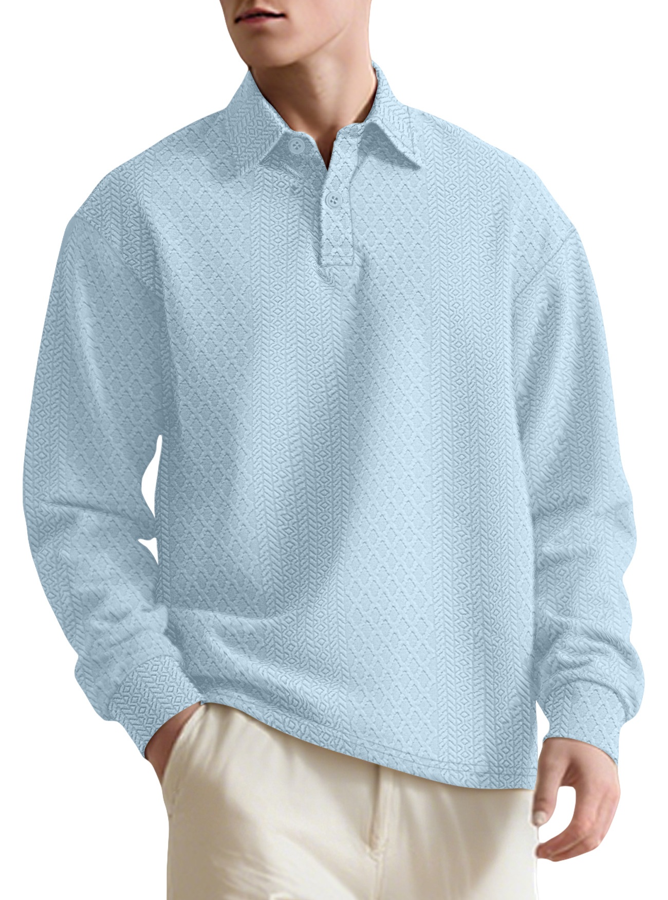 Men's Textured Long Sleeve Polo Shirt