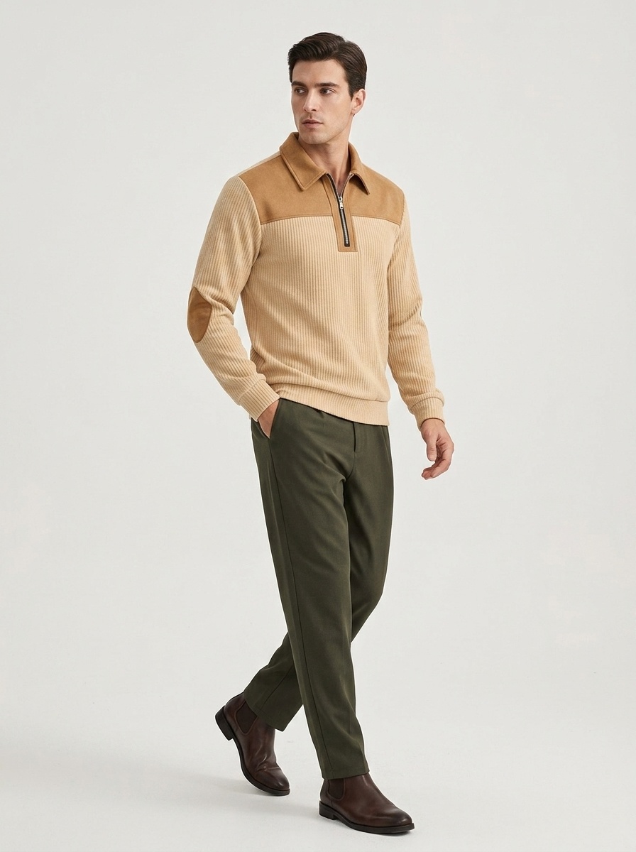 Men's Ribbed Quarter-Zip Pullover Sweater