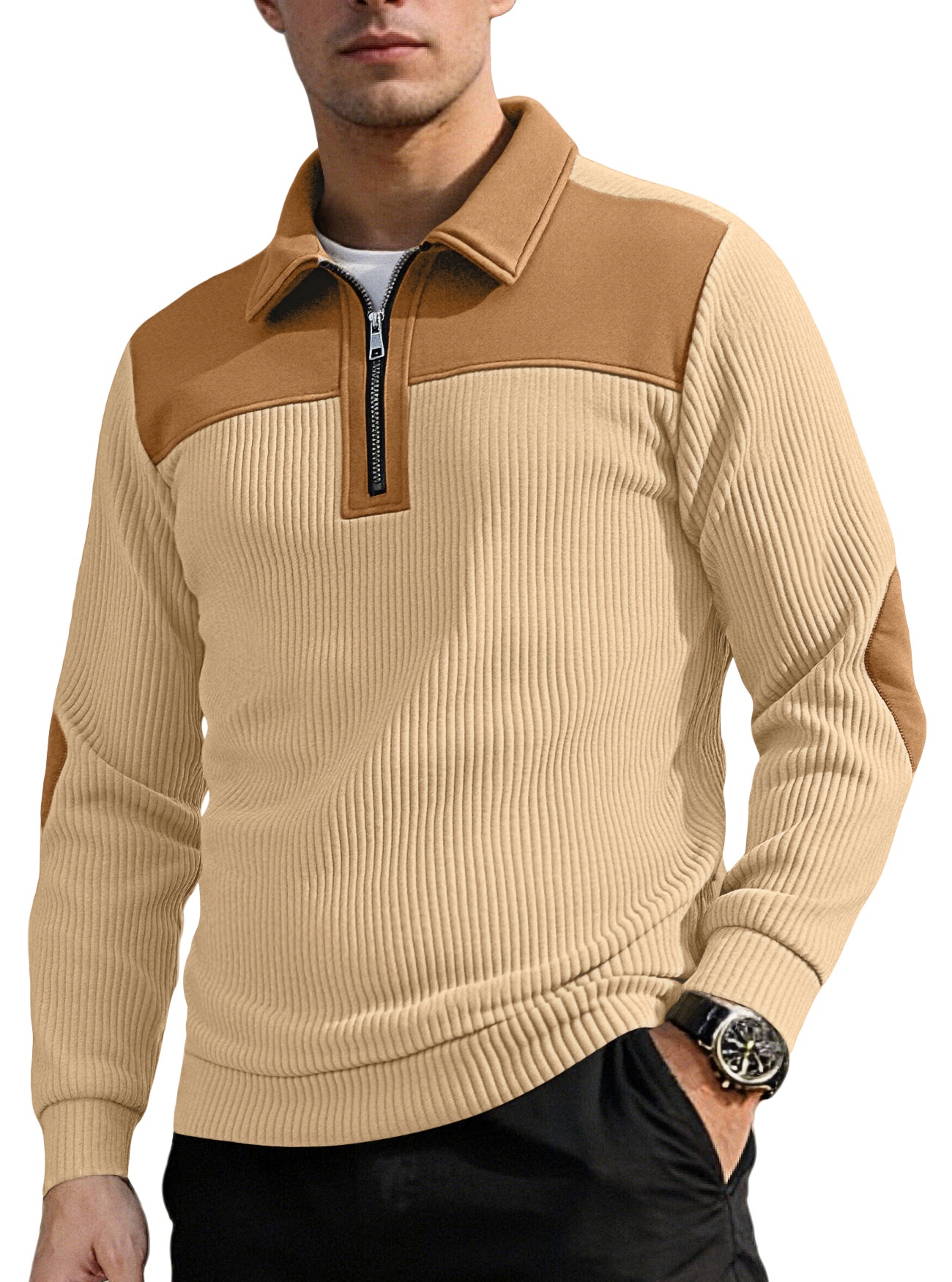 Men's Ribbed Quarter-Zip Pullover Sweater