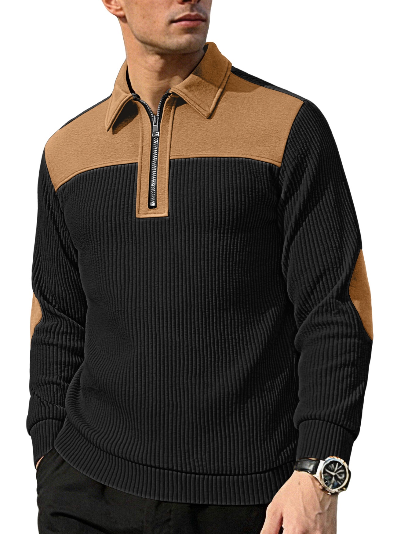 Men's Ribbed Quarter-Zip Pullover Sweater