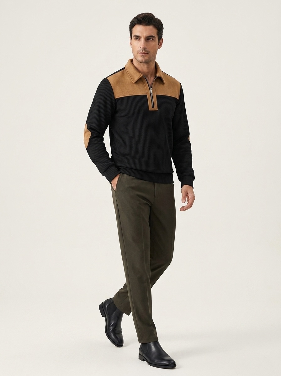 Men's Ribbed Quarter-Zip Pullover Sweater