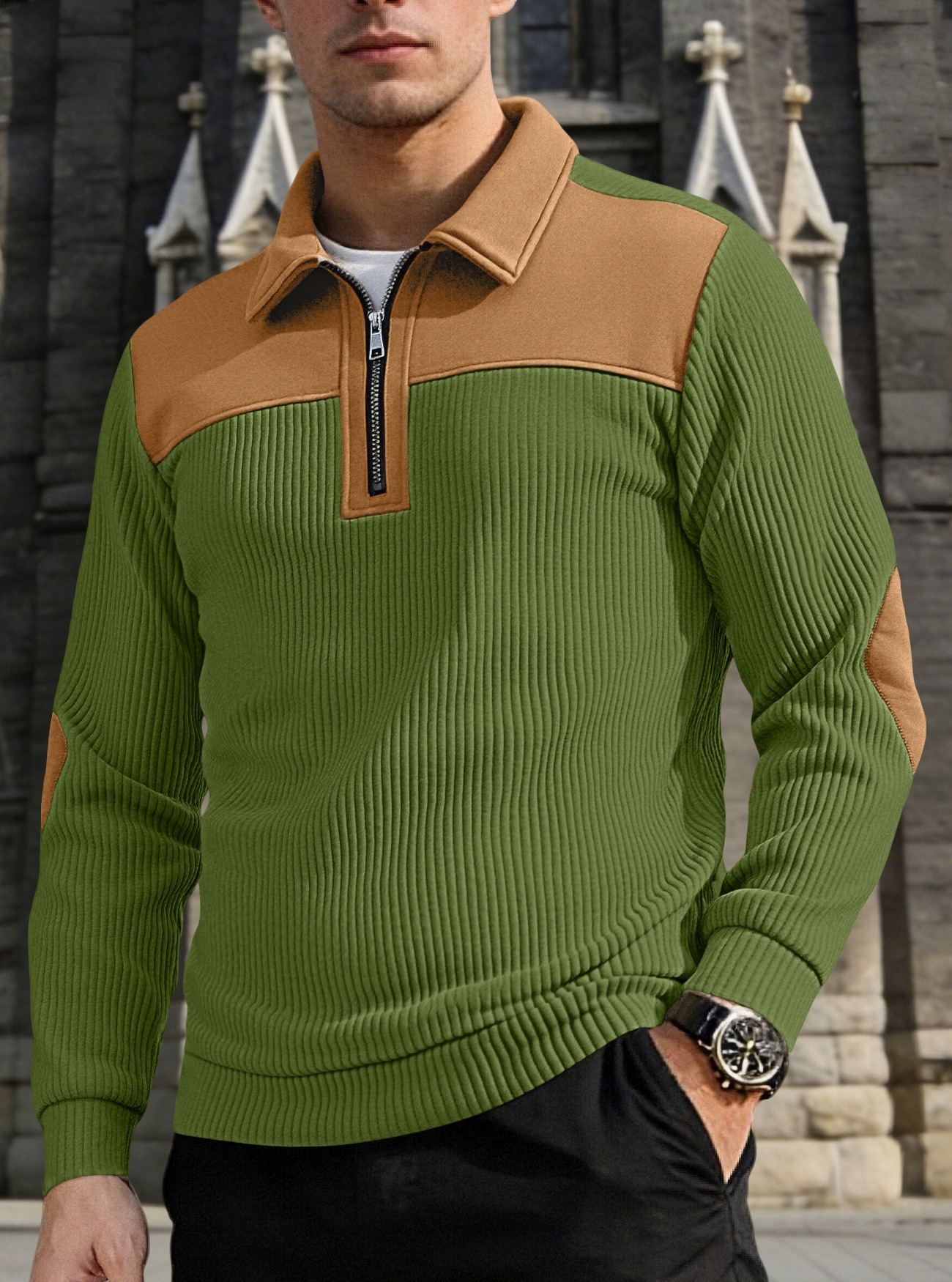 Men's Ribbed Quarter-Zip Pullover Sweater