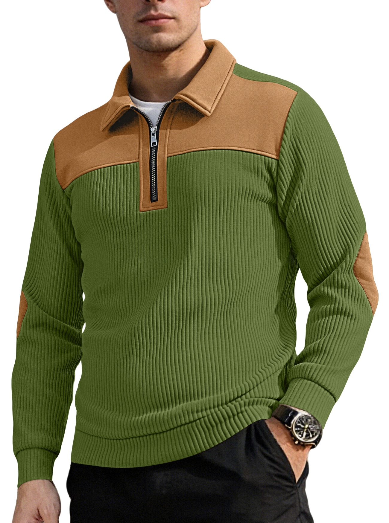 Men's Ribbed Quarter-Zip Pullover Sweater