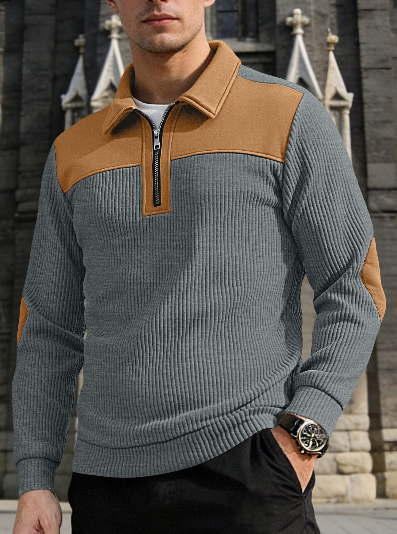 Men's Ribbed Quarter-Zip Pullover Sweater