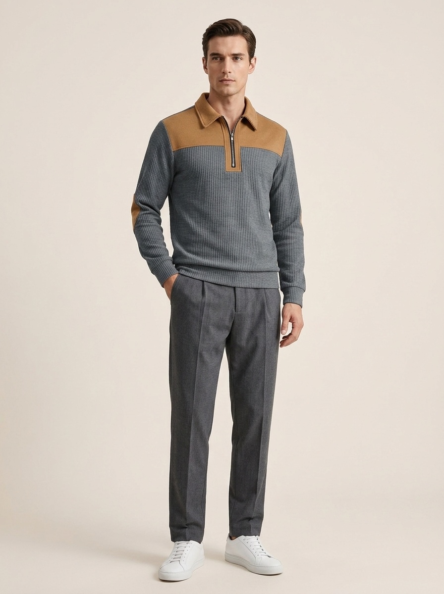 Men's Ribbed Quarter-Zip Pullover Sweater