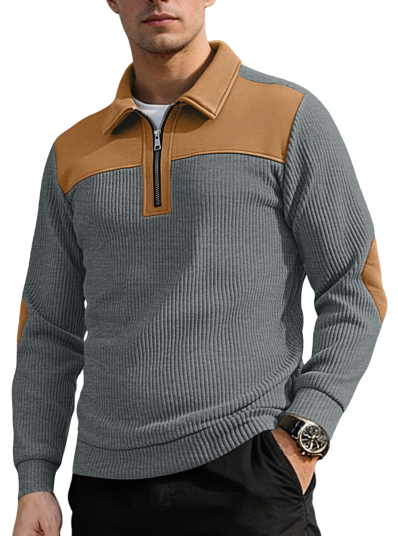 Men's Ribbed Quarter-Zip Pullover Sweater
