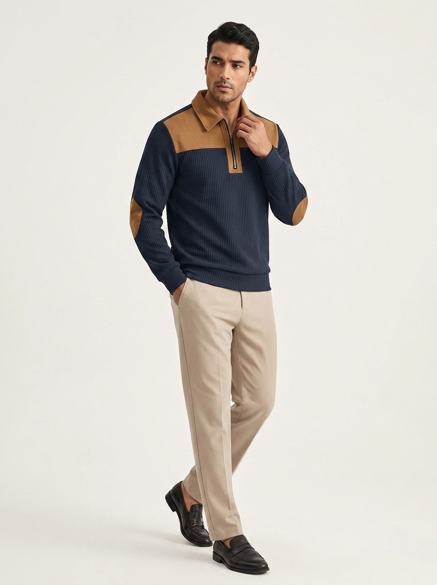 Men's Ribbed Quarter-Zip Pullover Sweater