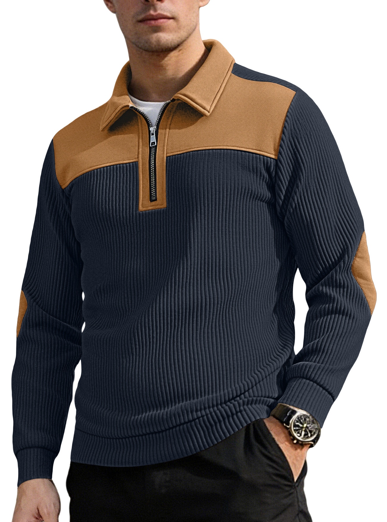 Men's Ribbed Quarter-Zip Pullover Sweater