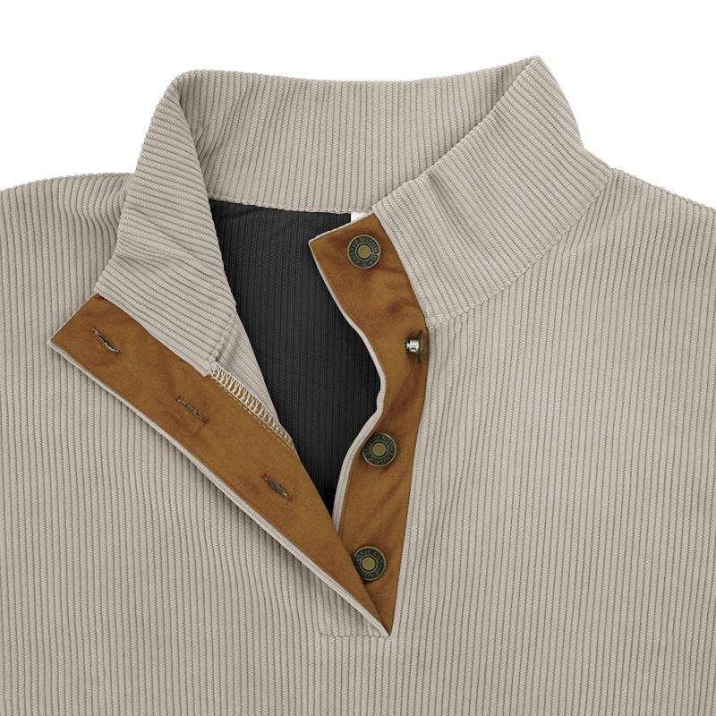 Men's Colorblock Ribbed Knit Pullover with Button Placket