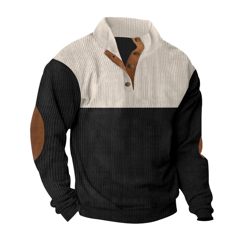 Men's Colorblock Ribbed Knit Pullover with Button Placket