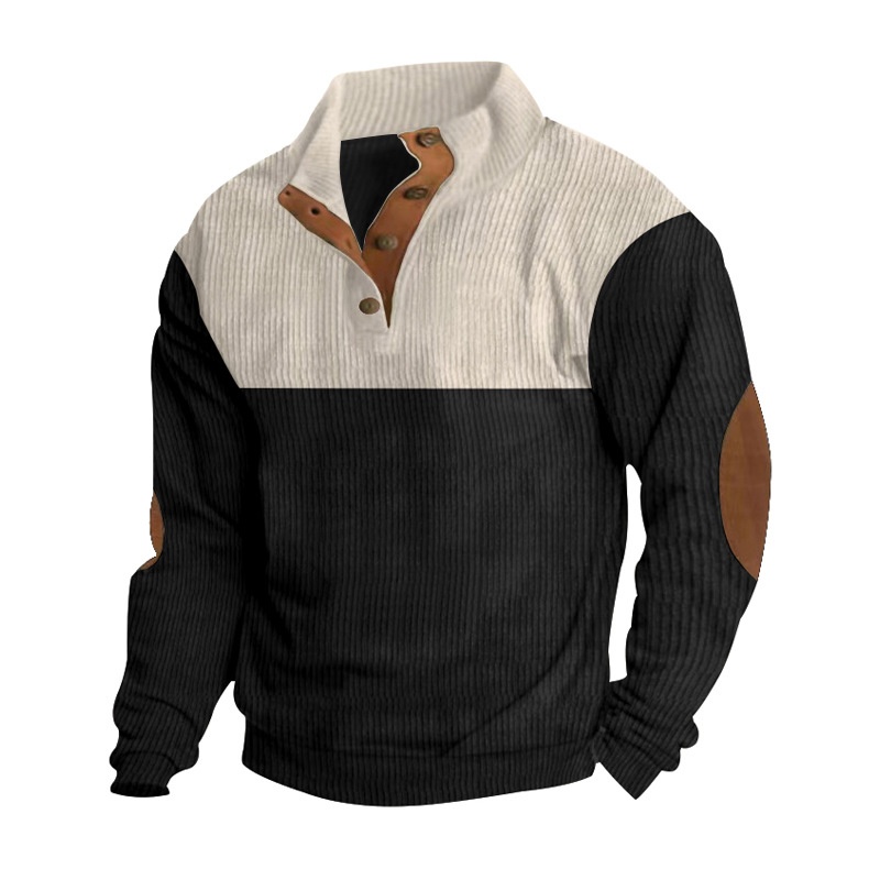 Men's Colorblock Ribbed Knit Pullover with Button Placket