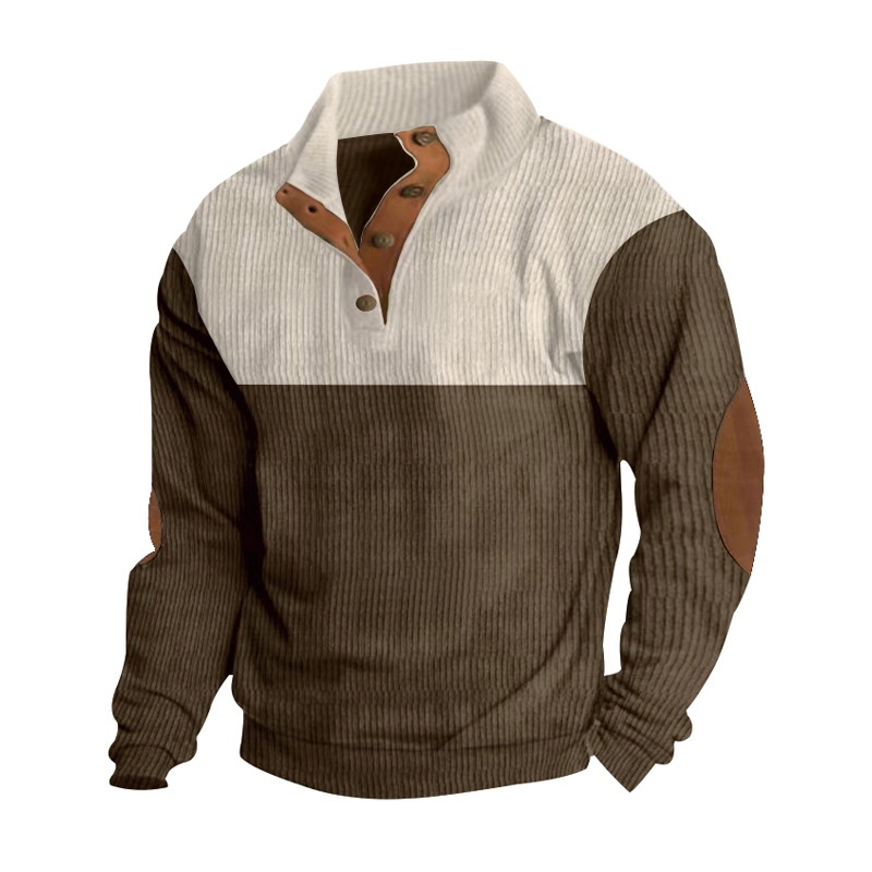 Men's Colorblock Ribbed Knit Pullover with Button Placket