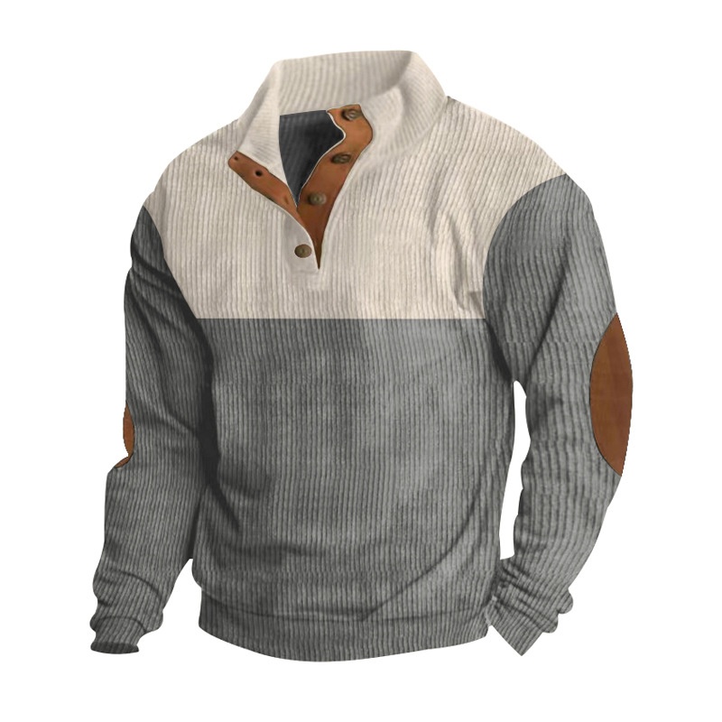 Men's Colorblock Ribbed Knit Pullover with Button Placket