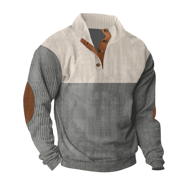 Men's Colorblock Ribbed Knit Pullover with Button Placket