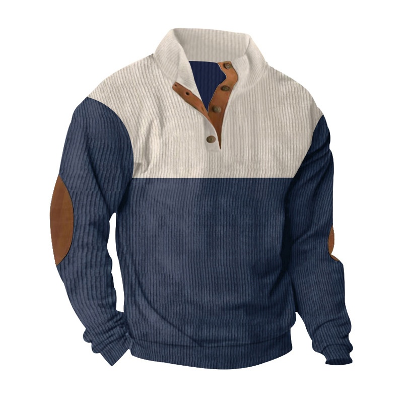 Men's Colorblock Ribbed Knit Pullover with Button Placket