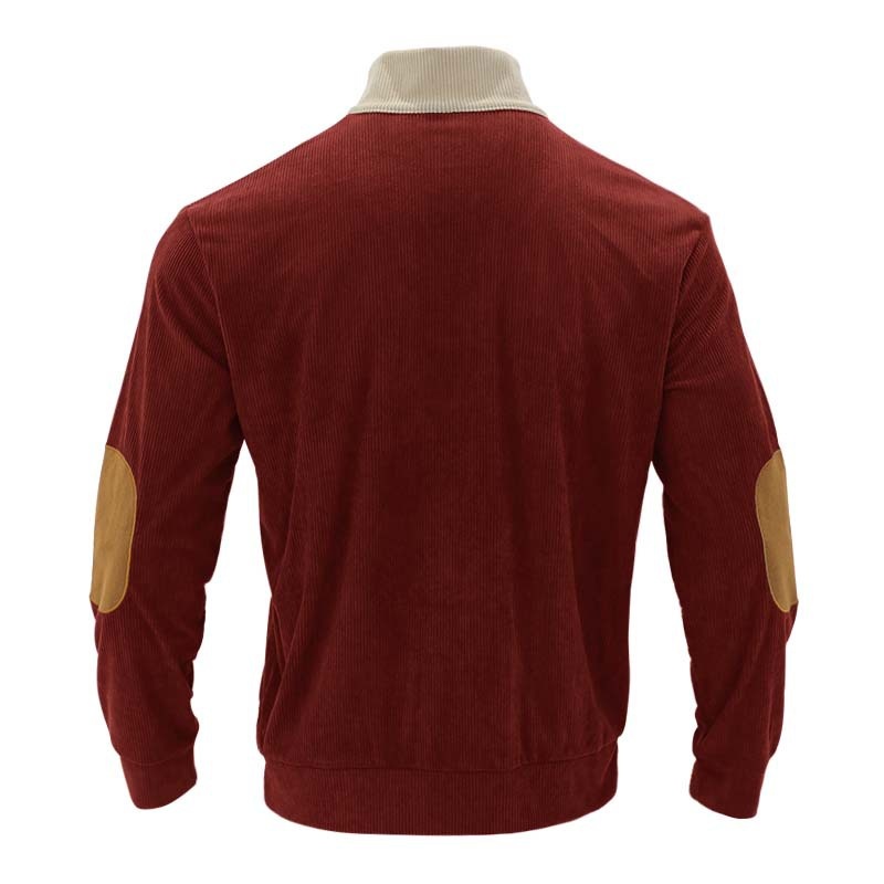 Men's Colorblock Ribbed Knit Pullover with Button Placket
