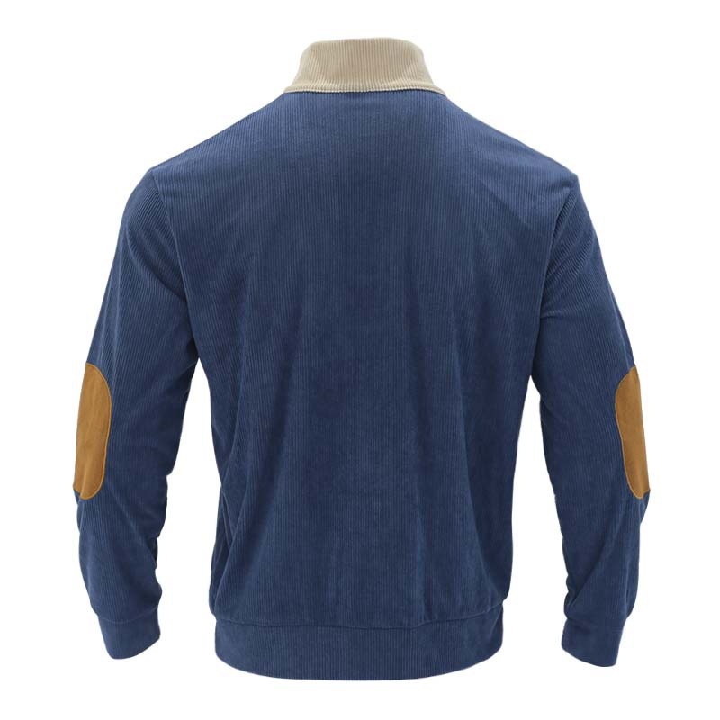 Men's Colorblock Ribbed Knit Pullover with Button Placket