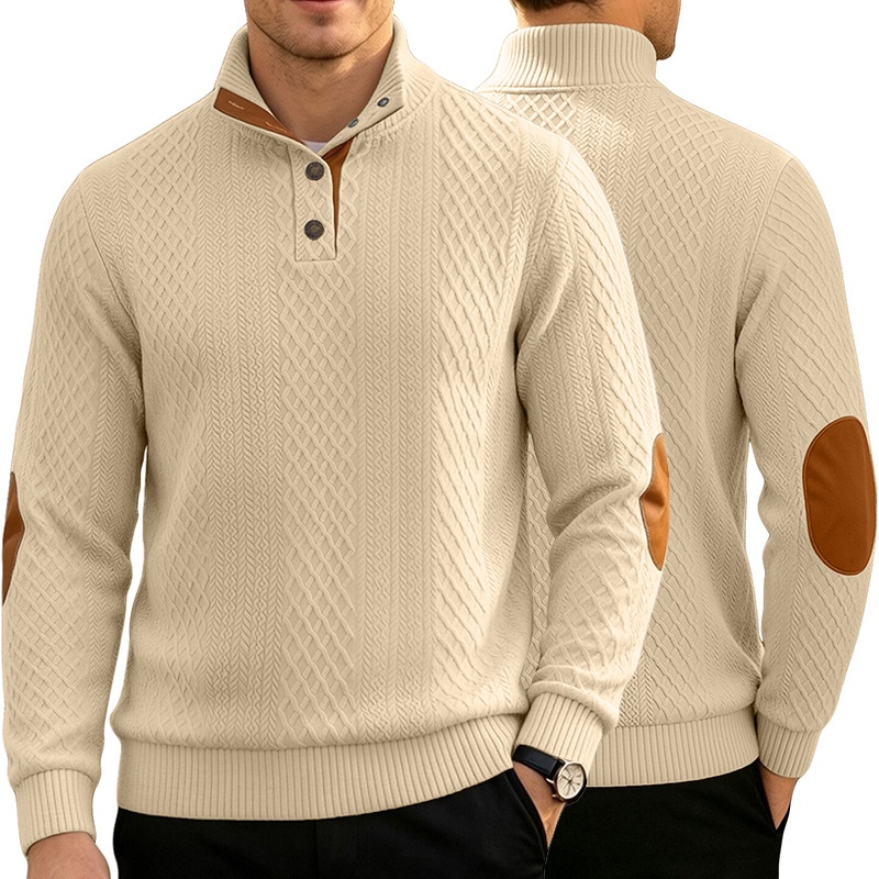 Men's Button-Placket Knit Pullover Sweater