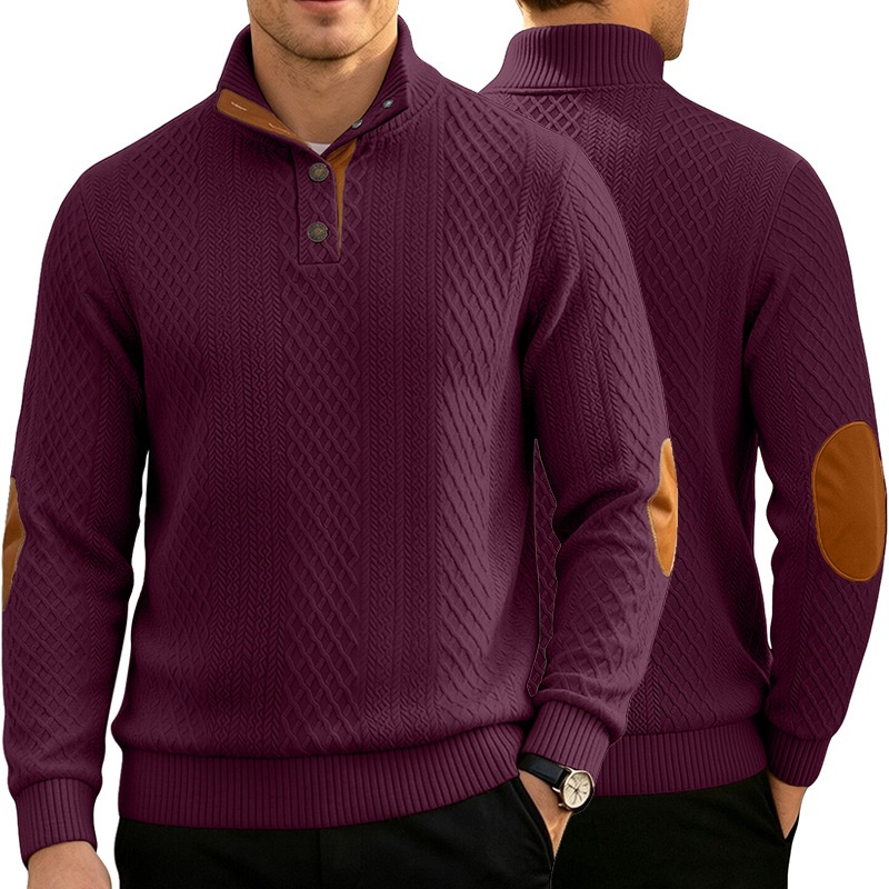 Men's Button-Placket Knit Pullover Sweater