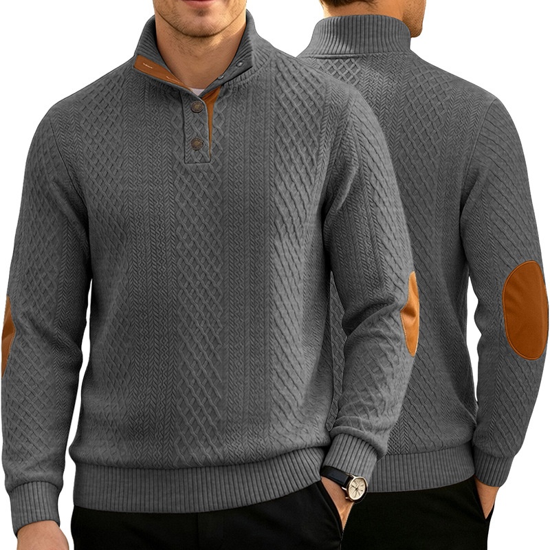 Men's Button-Placket Knit Pullover Sweater