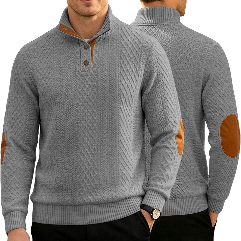 Men's Button-Placket Knit Pullover Sweater