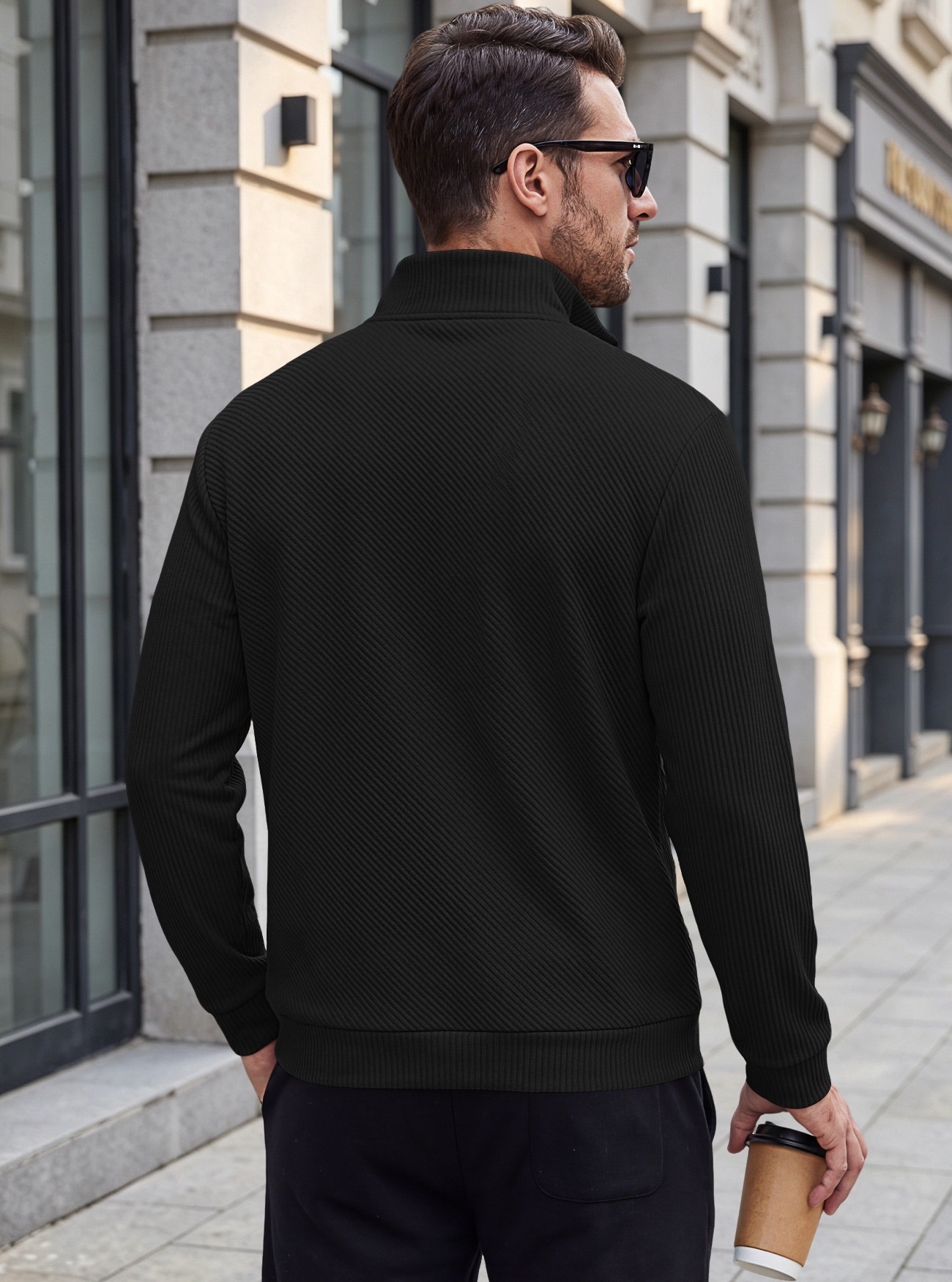 Men's Ribbed Half-zip Long-Sleeved Sweater