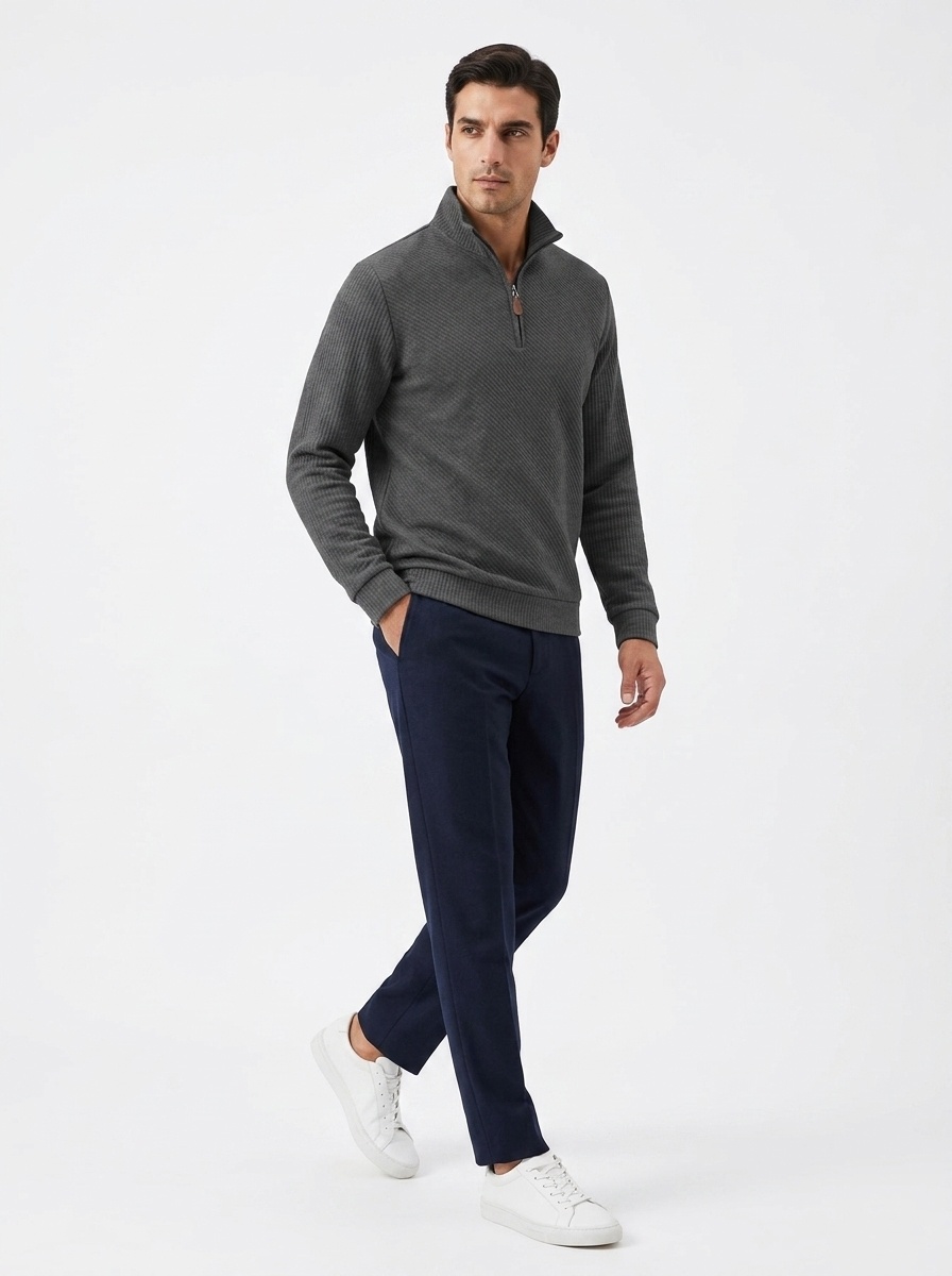 Men's Ribbed Half-zip Long-Sleeved Sweater