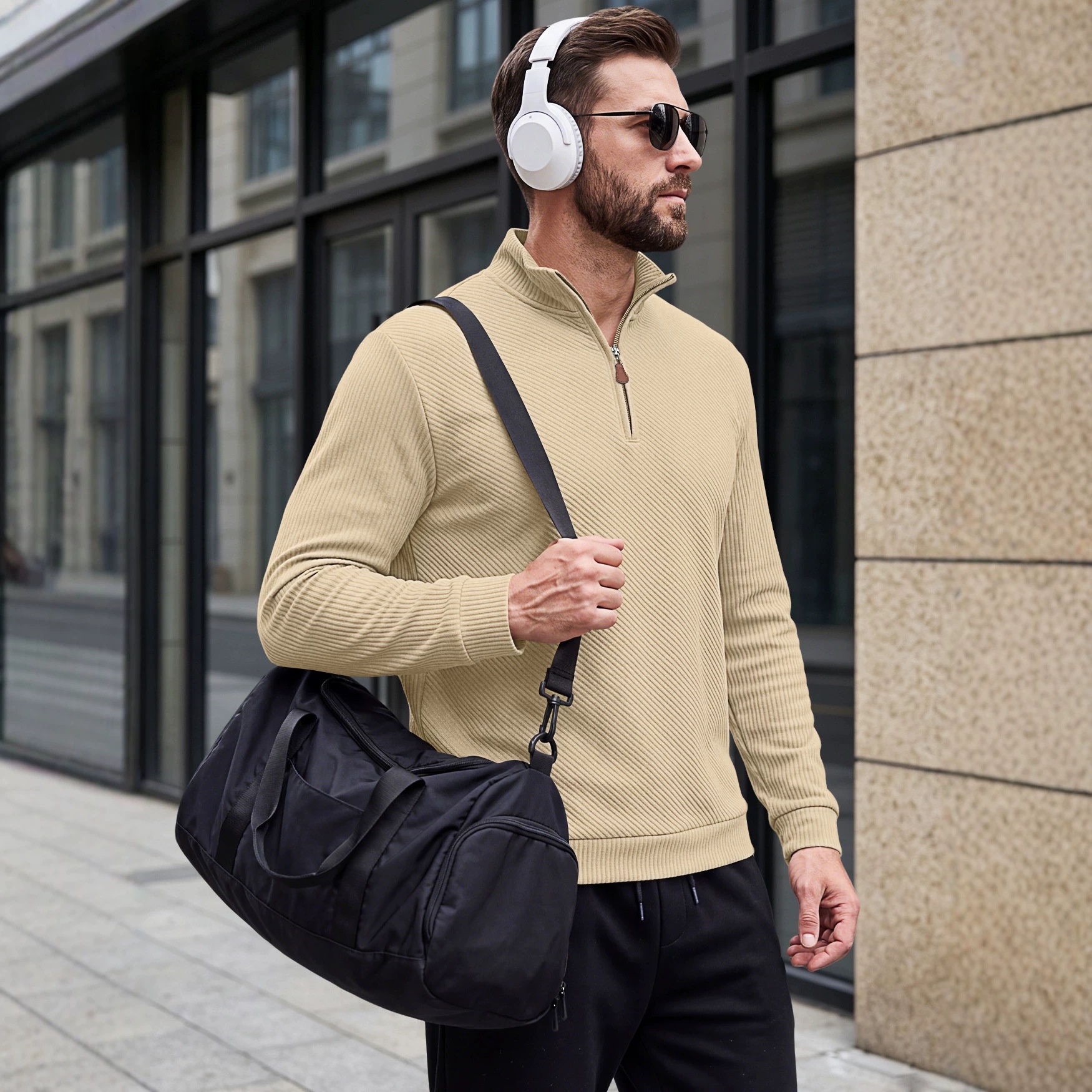 Men's Ribbed Half-zip Long-Sleeved Sweater