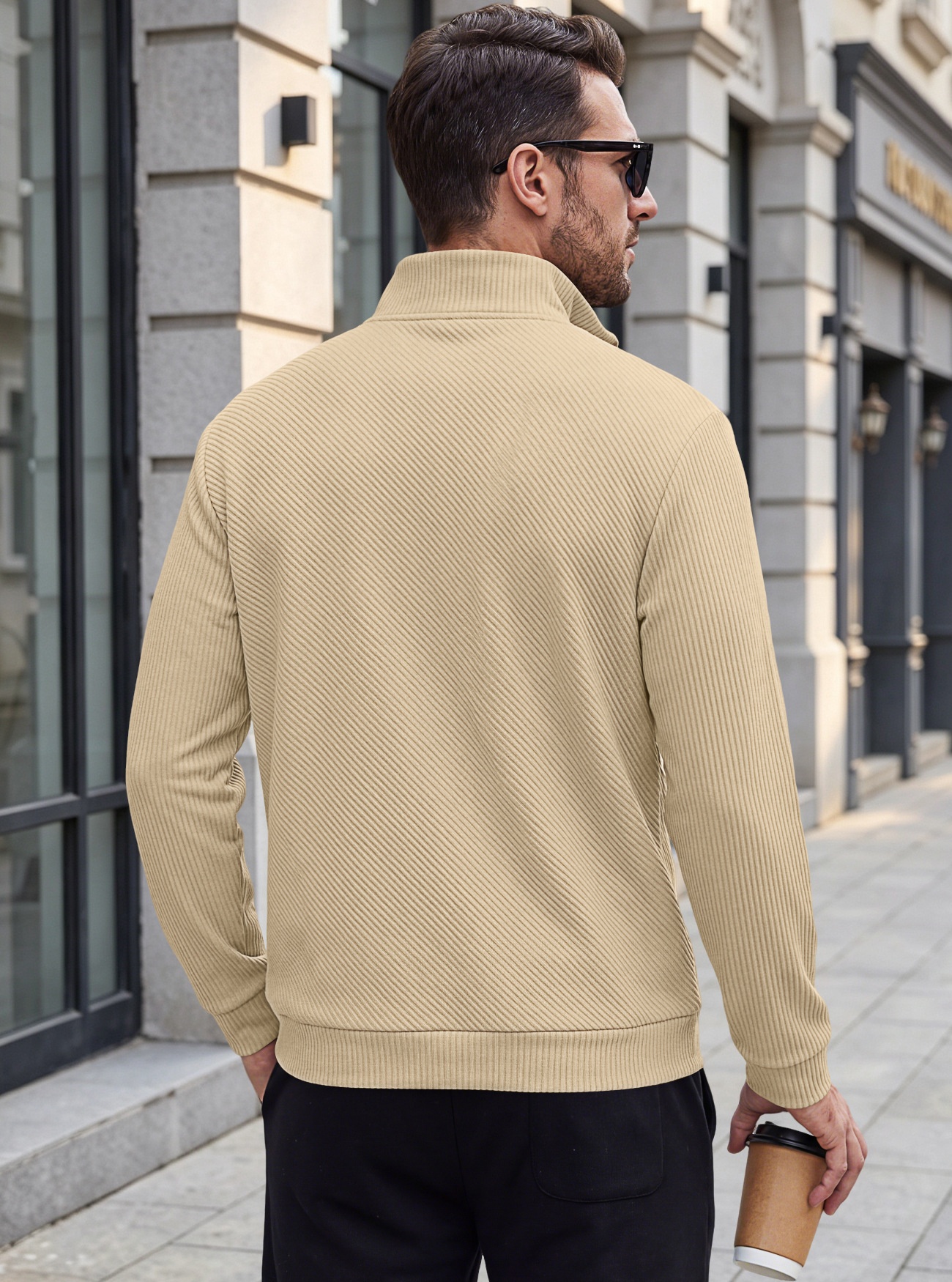 Men's Ribbed Half-zip Long-Sleeved Sweater