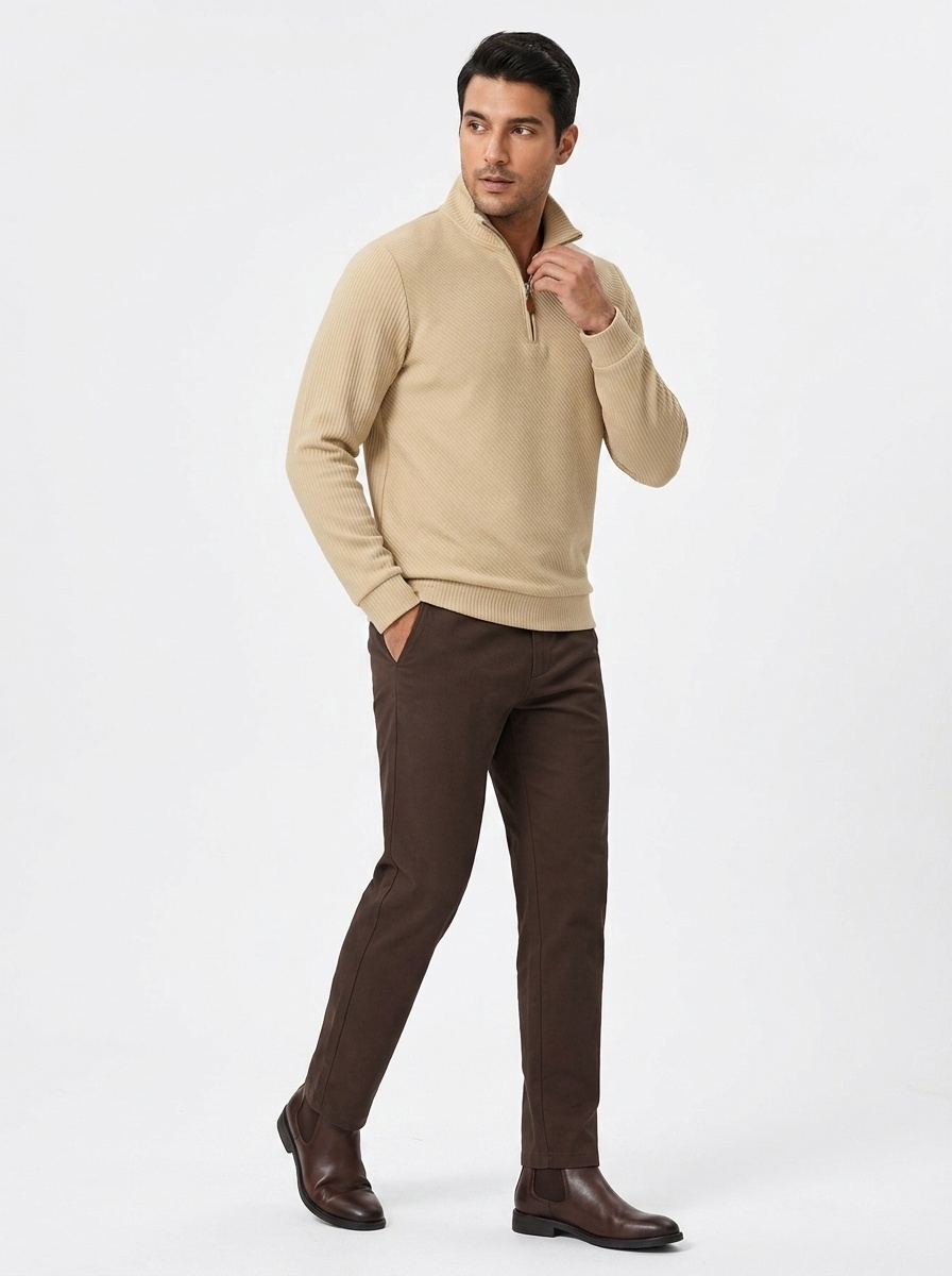 Men's Ribbed Half-zip Long-Sleeved Sweater
