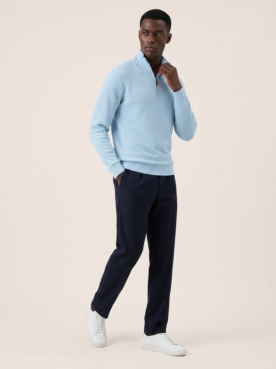 Men's Ribbed Half-zip Long-Sleeved Sweater