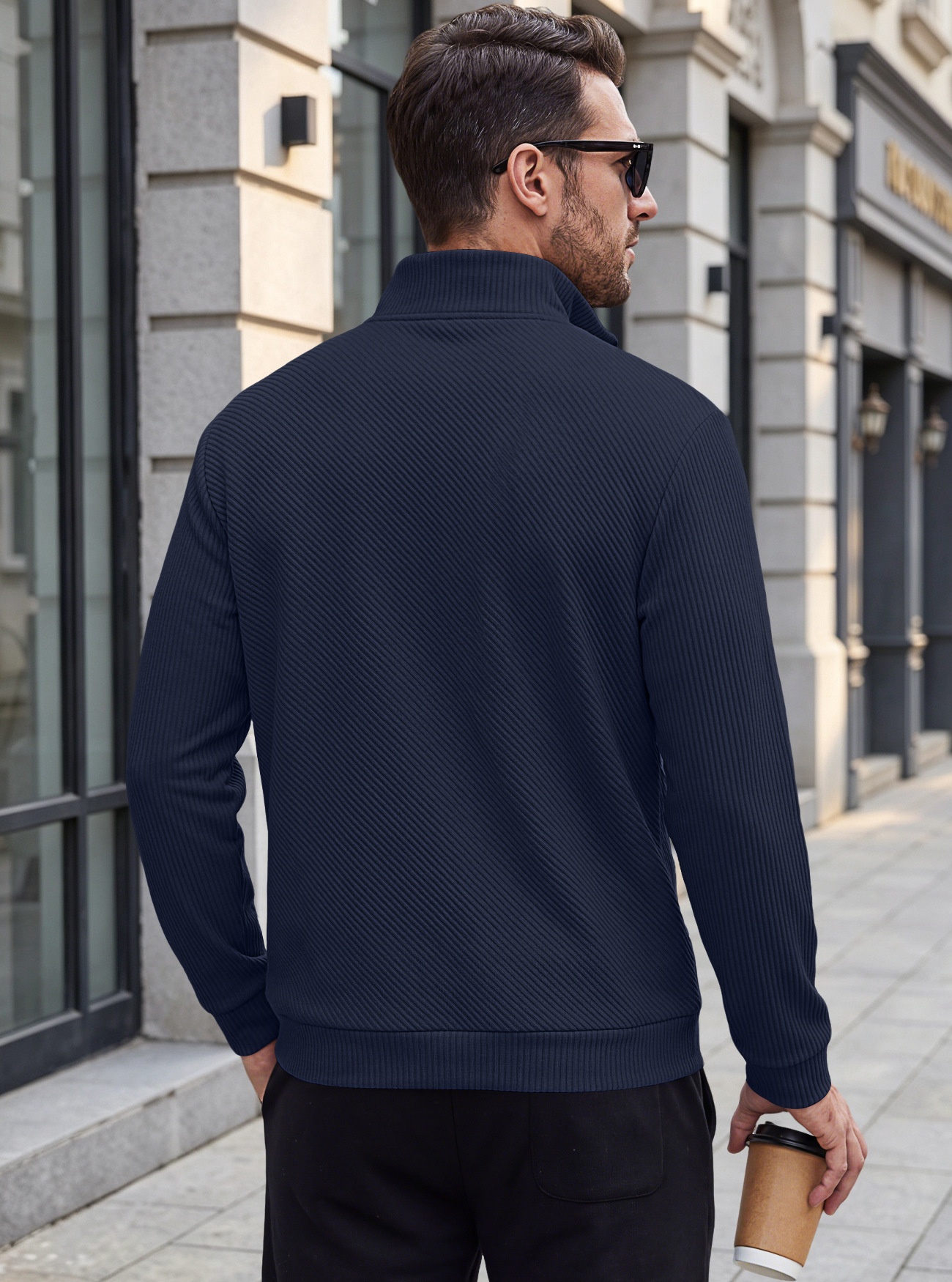 Men's Ribbed Half-zip Long-Sleeved Sweater