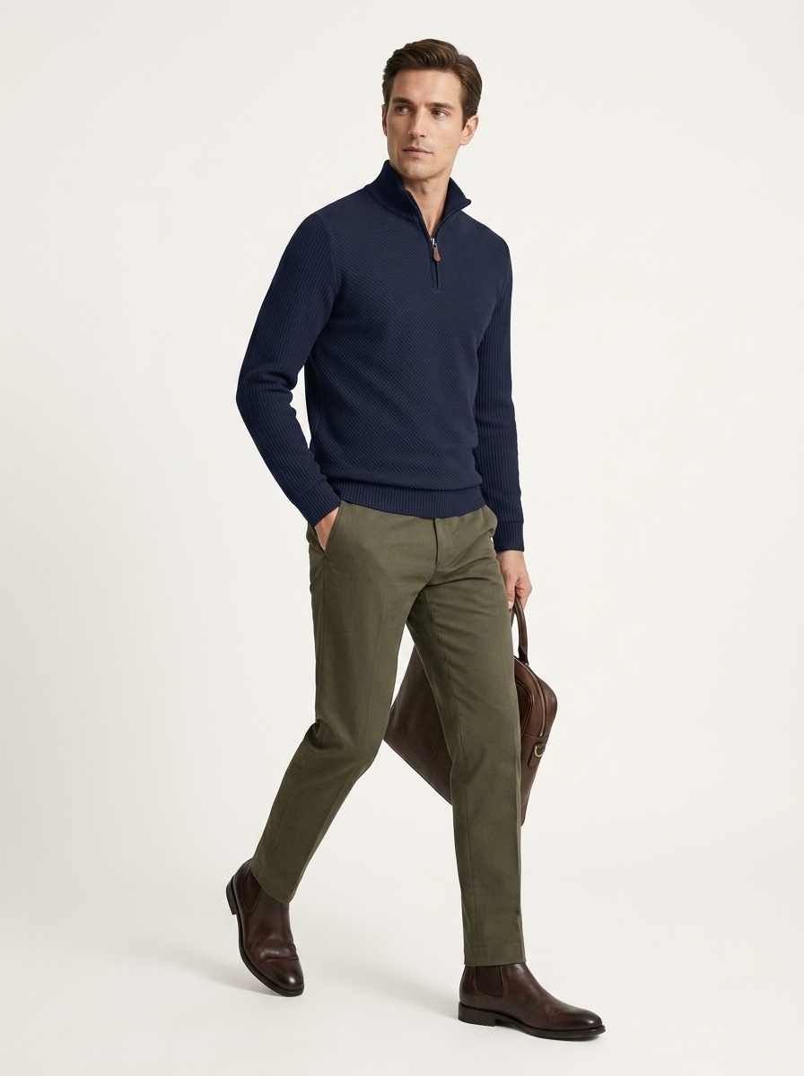 Men's Ribbed Half-zip Long-Sleeved Sweater