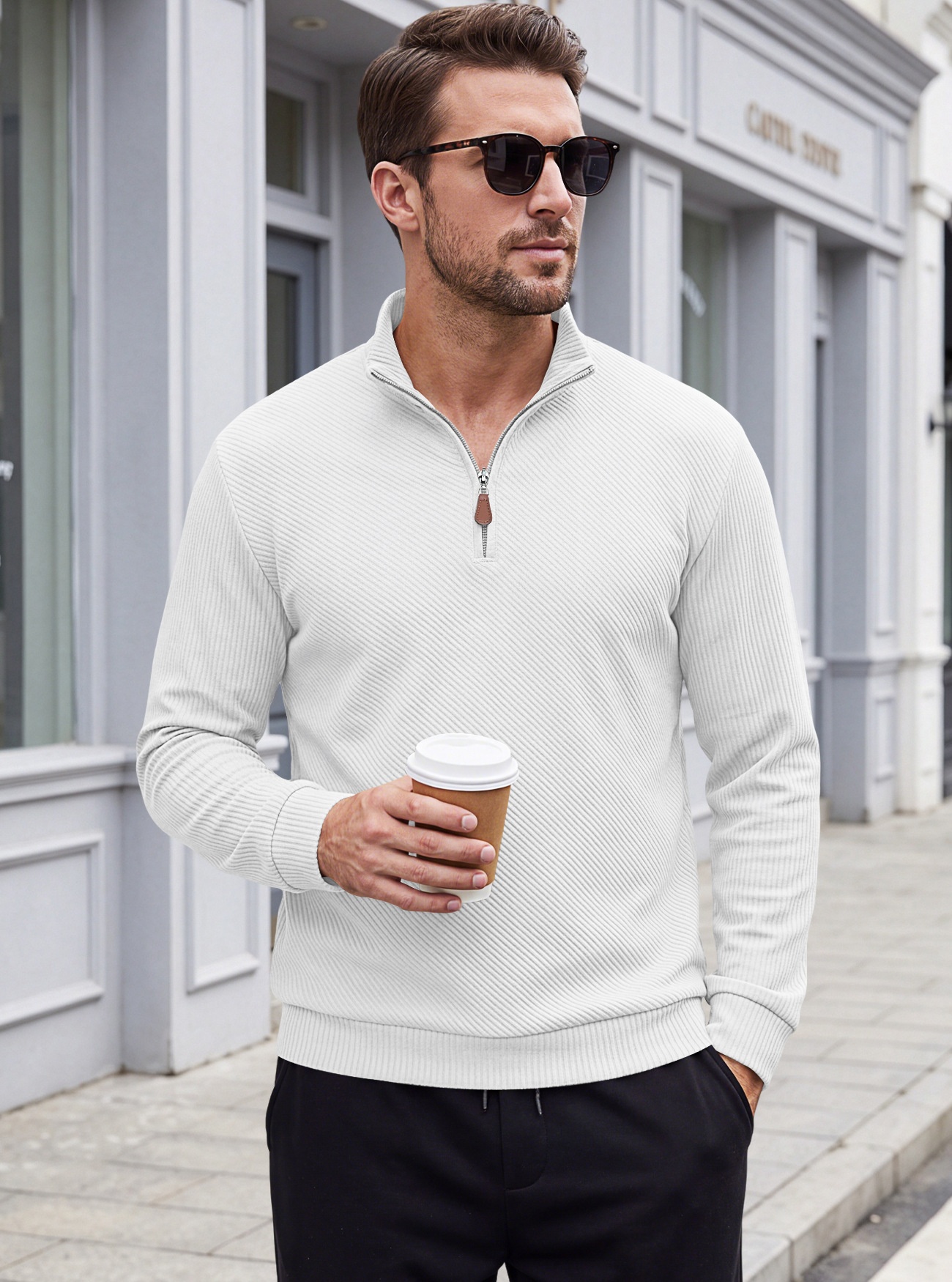 Men's Ribbed Half-zip Long-Sleeved Sweater