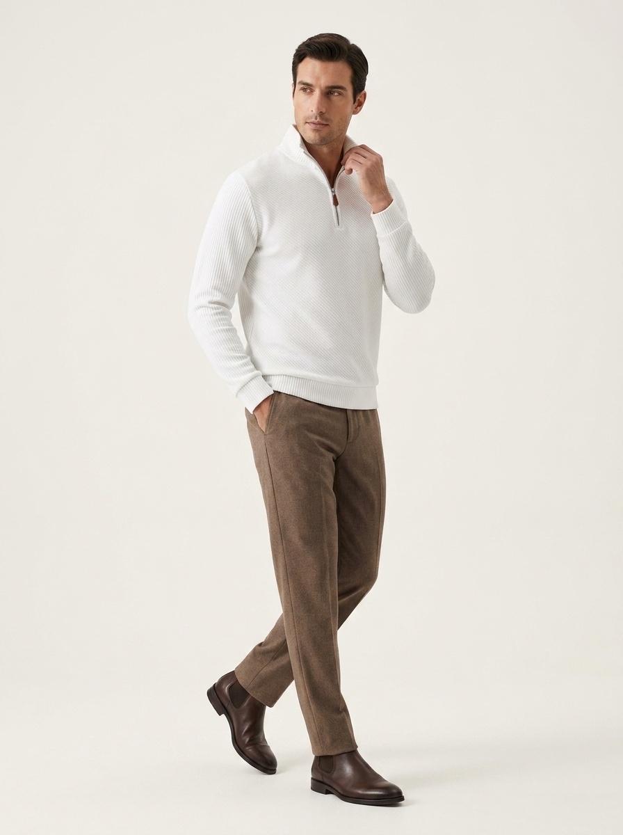 Men's Ribbed Half-zip Long-Sleeved Sweater